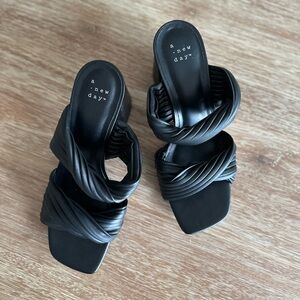 A New Day Black Block Heeled Sandals